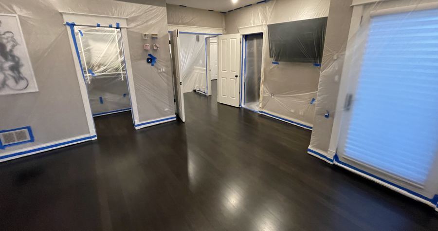 Clean job site with protection still up during the finish coats